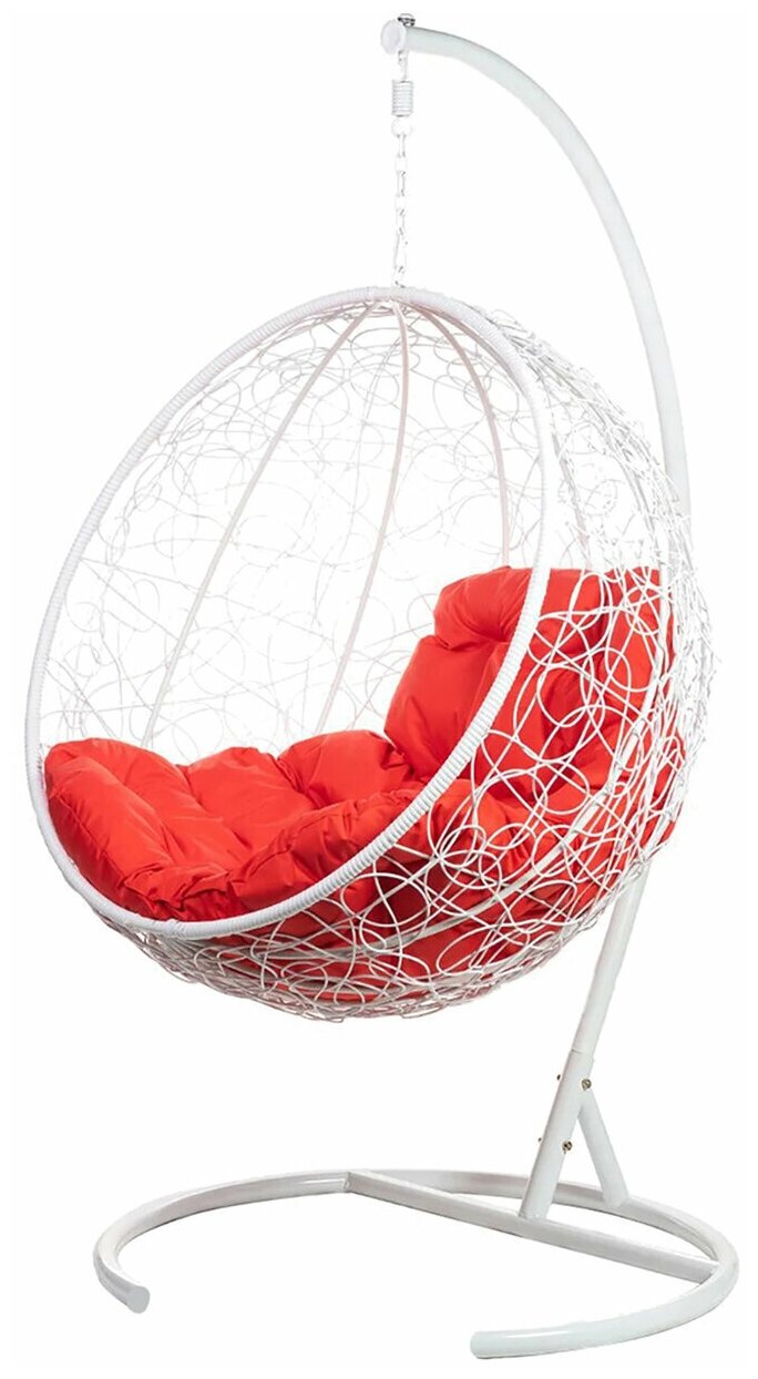 Кресло подвесное Bigarden "Kokos" белое со стойкой красная подушка (чехол в подарок)