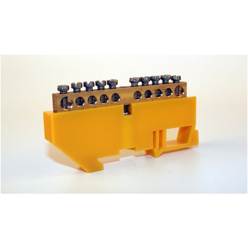 Шина нулевая на желтом DIN-изоляторе SEAMARK 6x9-10 отверстий