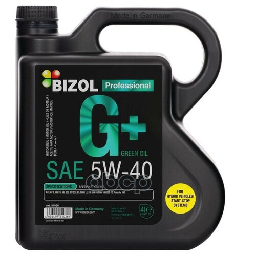 BIZOL 81036 Bizol Нс-Синт. Мот.Масло Green Oil+ 5w-40 Sn C3 (4л)