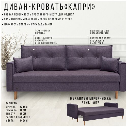 Диван прямой / Диван кровать / Капри 46 (Рогожка) 221х90х95