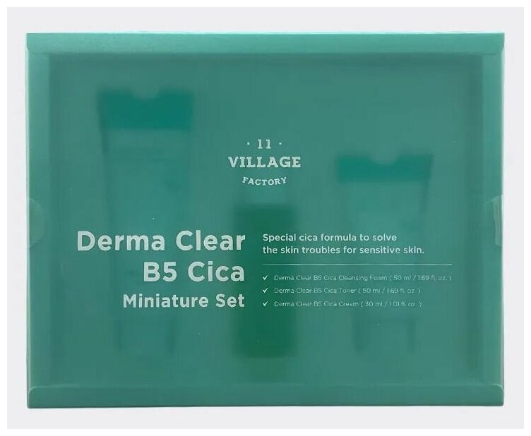 Village 11 Factory Набор успокаивающих средств для лица с центеллой Derma Clear B5 Cica Miniature Set