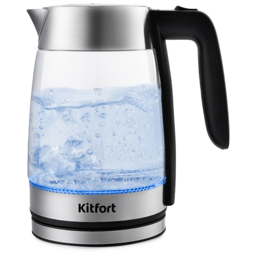Чайник электрический Kitfort, чайник с подсветкой, чайник стеклянный, индикатор уровня воды, отсек хранения шнура, объём 1,8 л