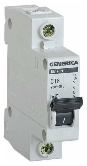 Автоматический выключатель Generica 1п C 6А 4.5кА ВА47-29, MVA25-1-006-C