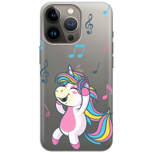 Силиконовый чехол на Apple iPhone 14 Pro / Эпл Айфон 14 Про с рисунком Musical Unicorn силиконовый чехол на apple iphone 14 pro эпл айфон 14 про с рисунком rainbow unicorn