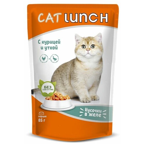 Влажный корм для кошек Cat Lunch курица и утка 24 шт. х 85 г (кусочки в желе)