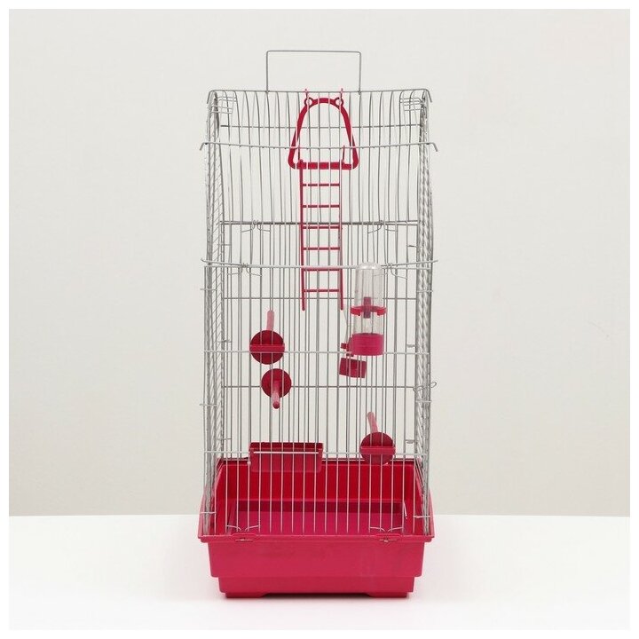 Клетка для птиц "Пижон" №101, хром , укомплектованная, 41х30х65 см, рубиновая - фотография № 11