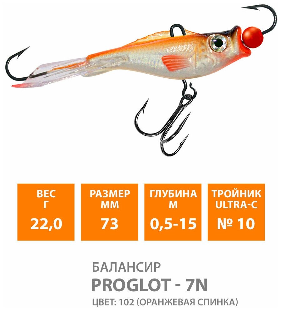 Балансир для зимней рыбалки AQUA Proglot-7n 73mm 22g цвет 102