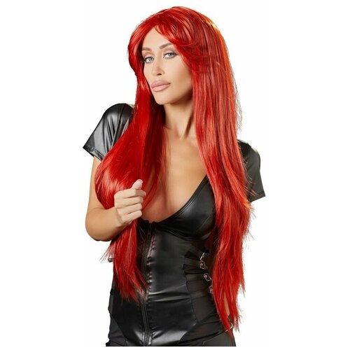 Ярко-красный парик с длинными прямыми волосами
