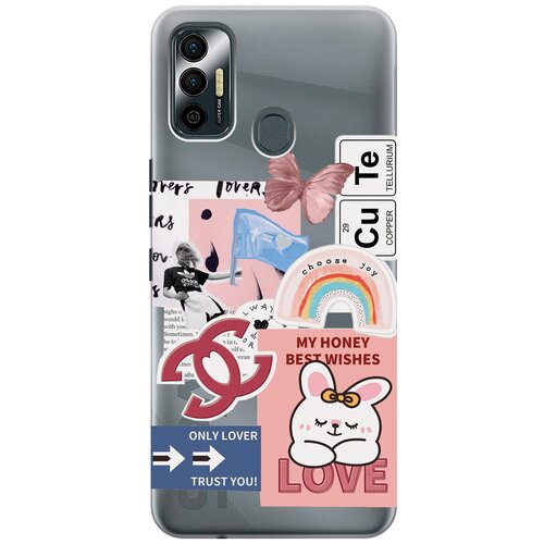 Силиконовый чехол с принтом Cute Stickers для Tecno Spark 7 / Техно Спарк 7 силиконовый чехол с принтом hippie stickers для tecno spark 7 техно спарк 7