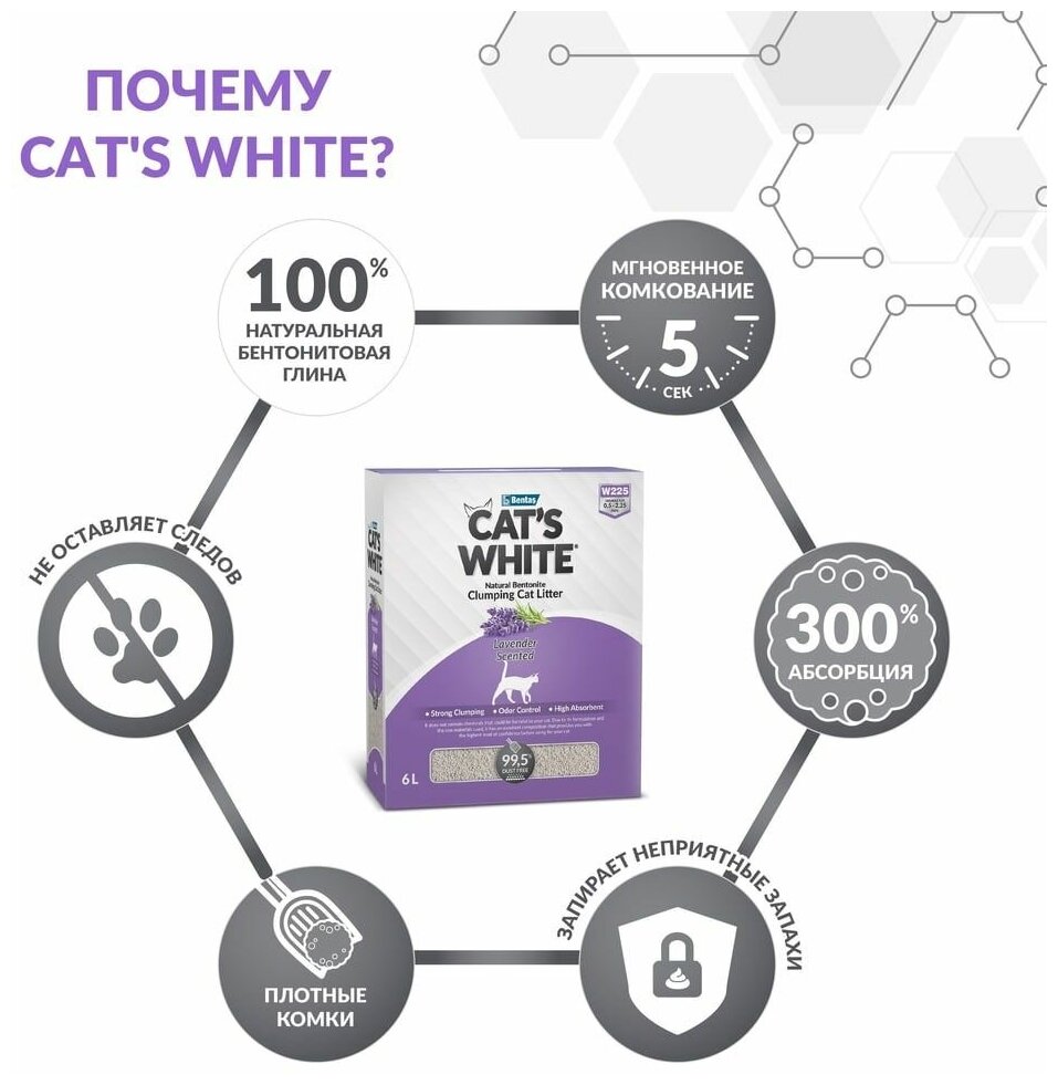 Cat's White BOX Lavender Наполнитель для кошачьего туалета комкующийся с ароматом лаванды 6л (5.1кг) - фотография № 4
