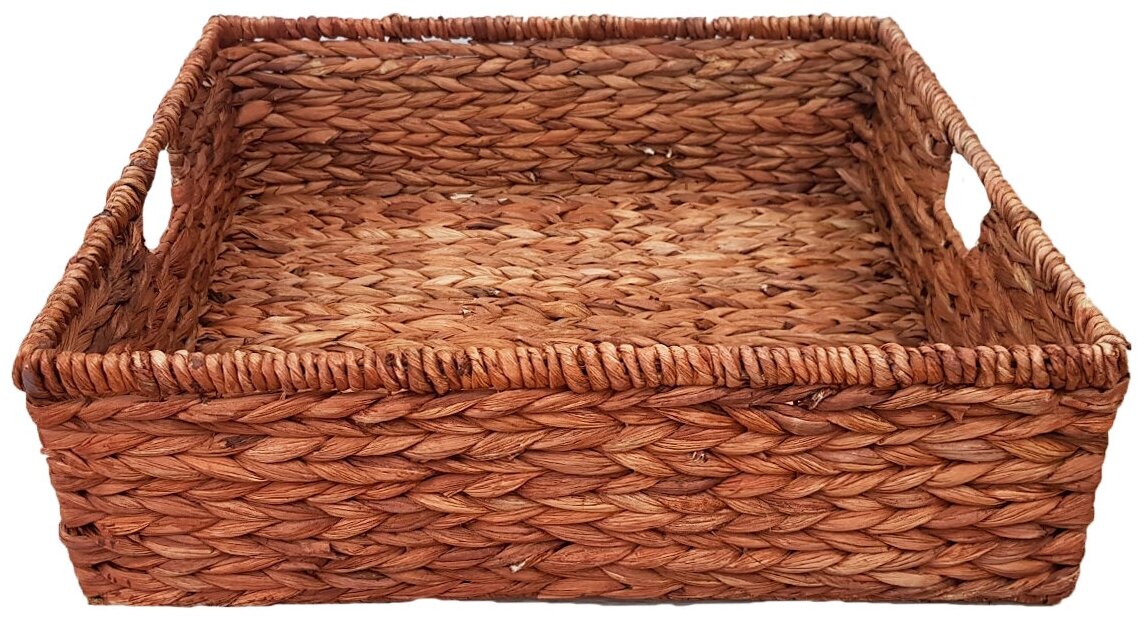 Корзина-лоток плетеная с ручками (камыш, металл каркас), 48*44*15 см, ручная работа