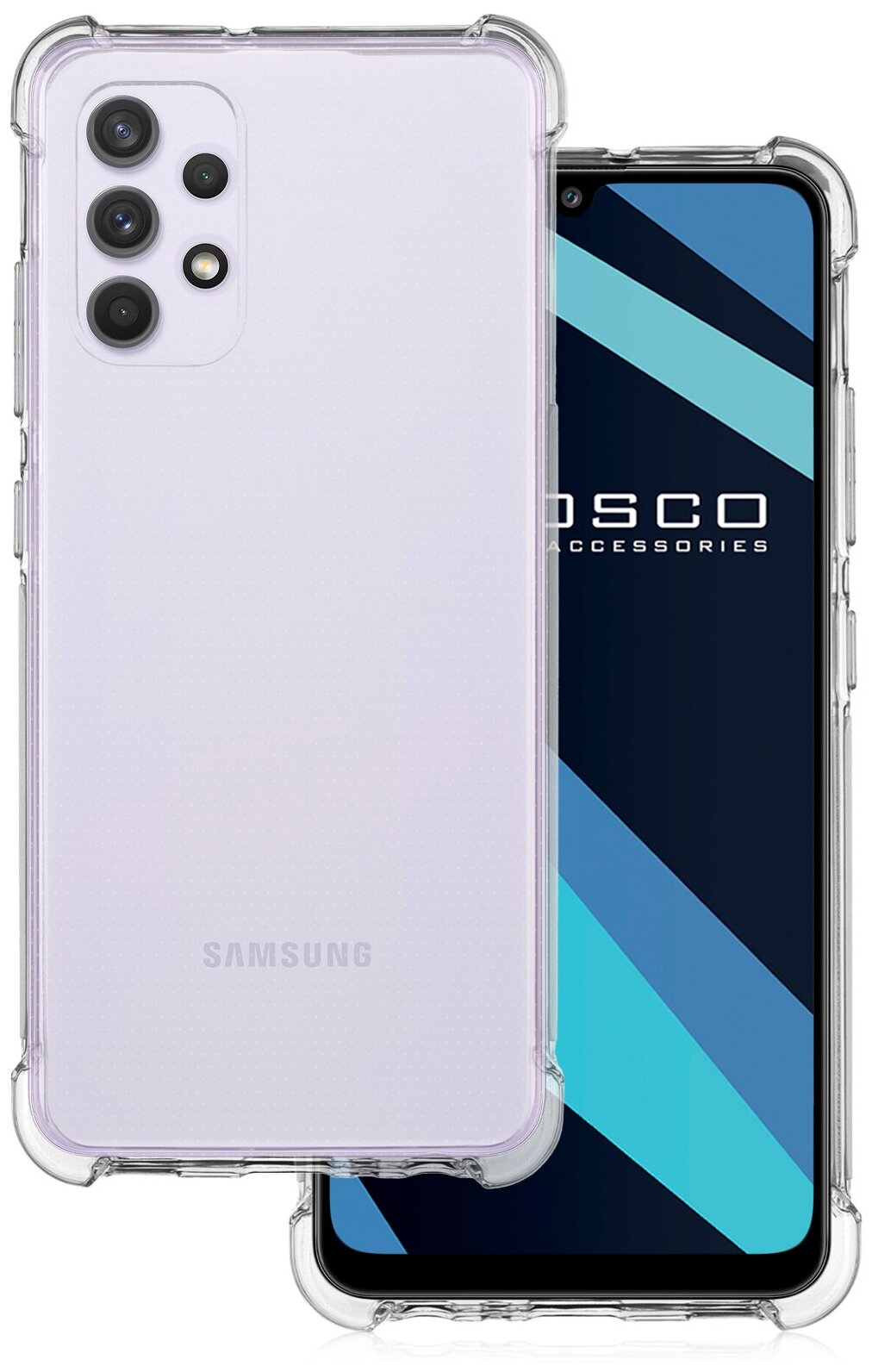 Противоударный силиконовый чехол ROSCO для Samsung Galaxy A32 (Самсунг Галакси А32) прозрачный сине-розовый