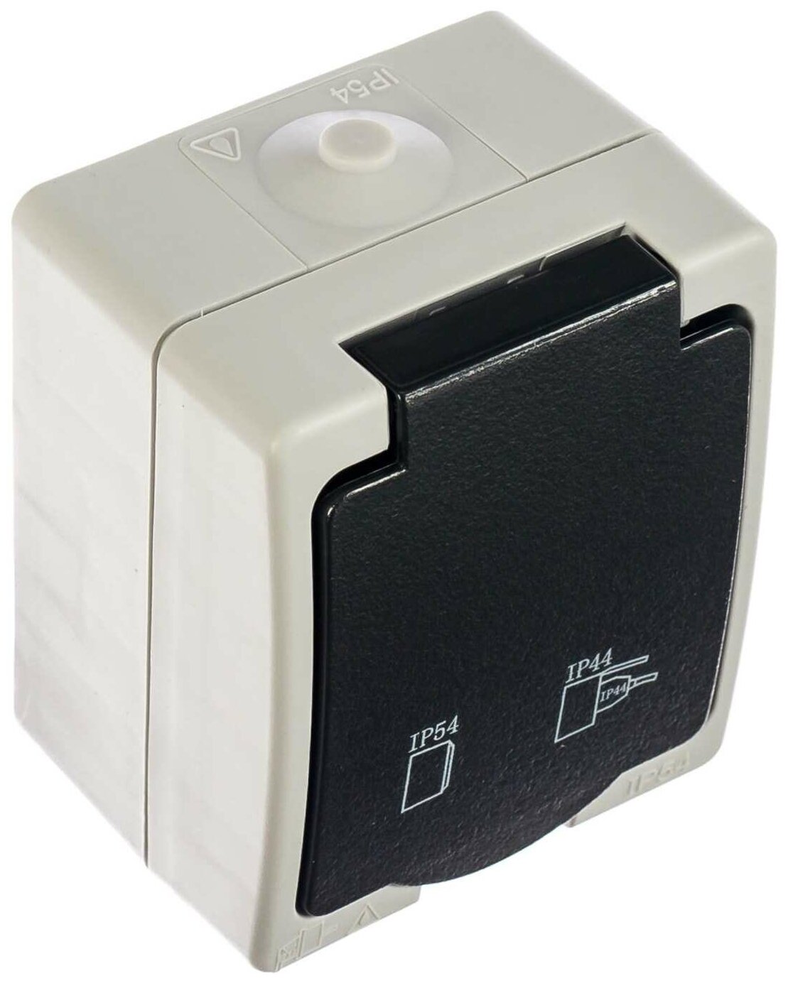 фото Розетка одноместная с заземляющим контактом открытой установки, 250В, 16А, серый/графит, PST16-11-54, 1шт