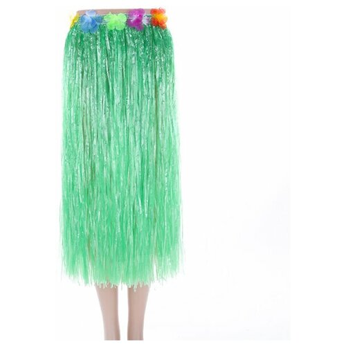 фото Гавайская юбка длинная зеленая с цветочками, 80 см (набор 2 шт.) happy pirate