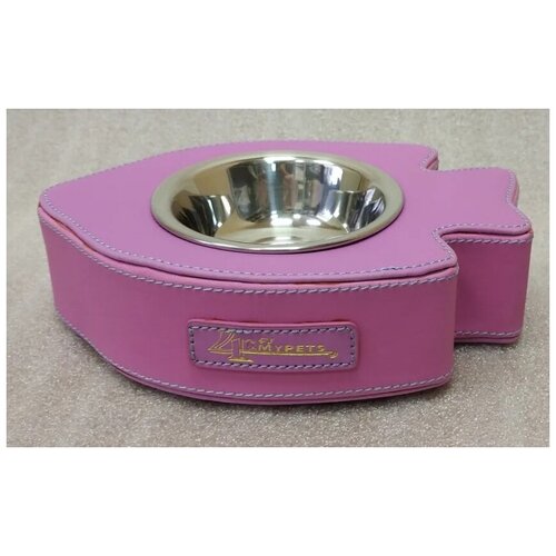 4 My Pets Миска Рыбка розовая на подставке из кожзама, 0,1л