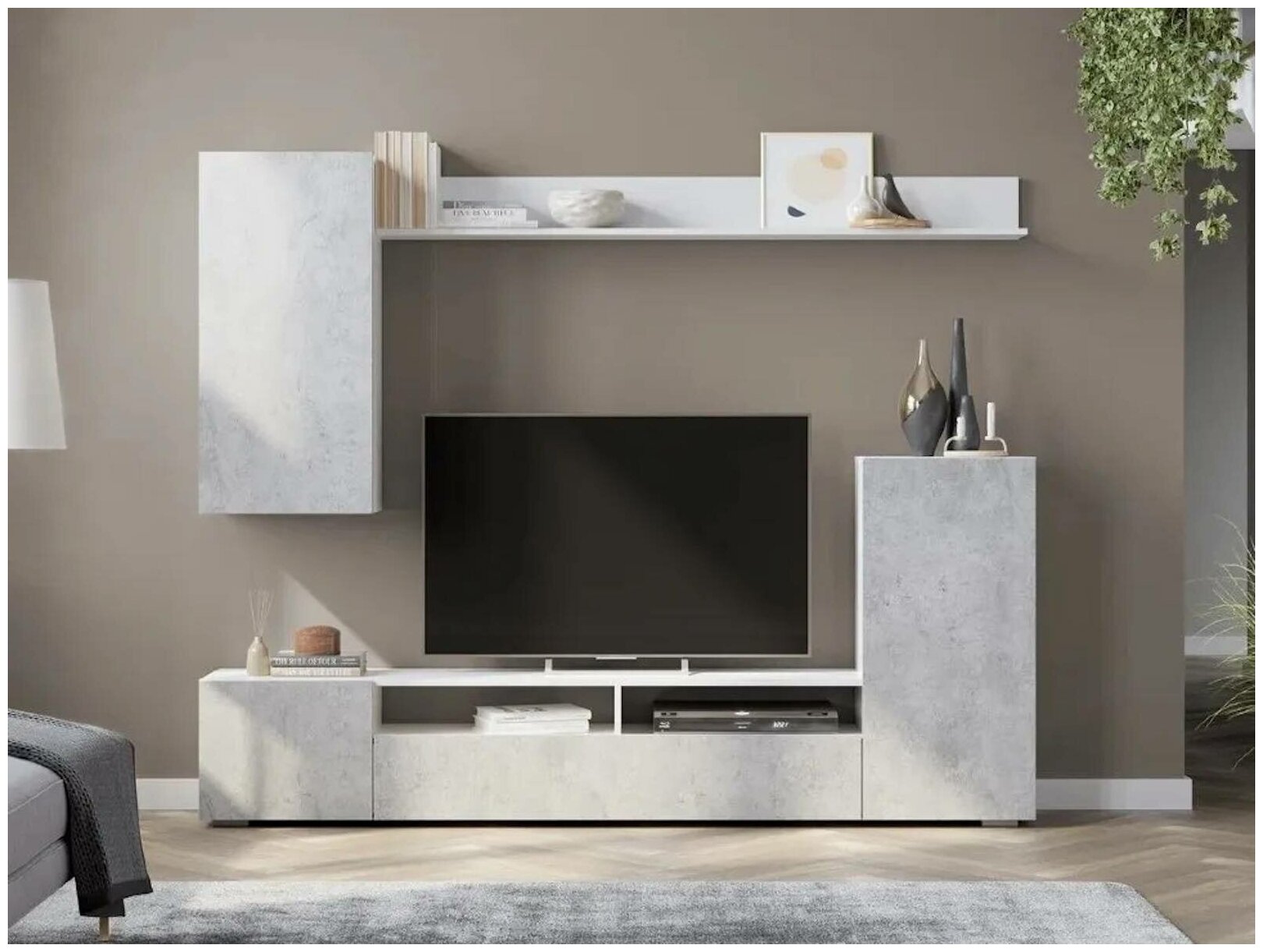 Стенка для гостиной SV-Мебель МГС 4 /ЛДСП/Белый/Цемент светлый