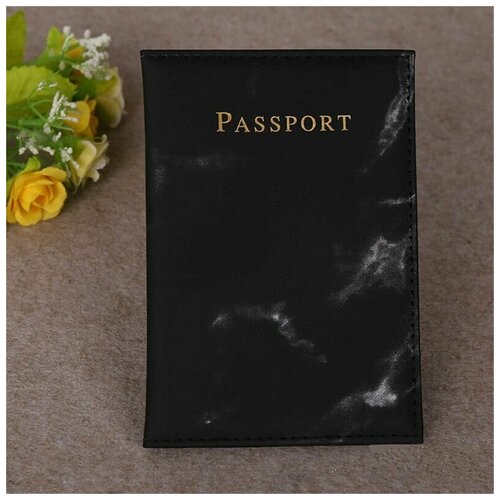 Обложка для паспорта из искусственной кожи мраморная черная