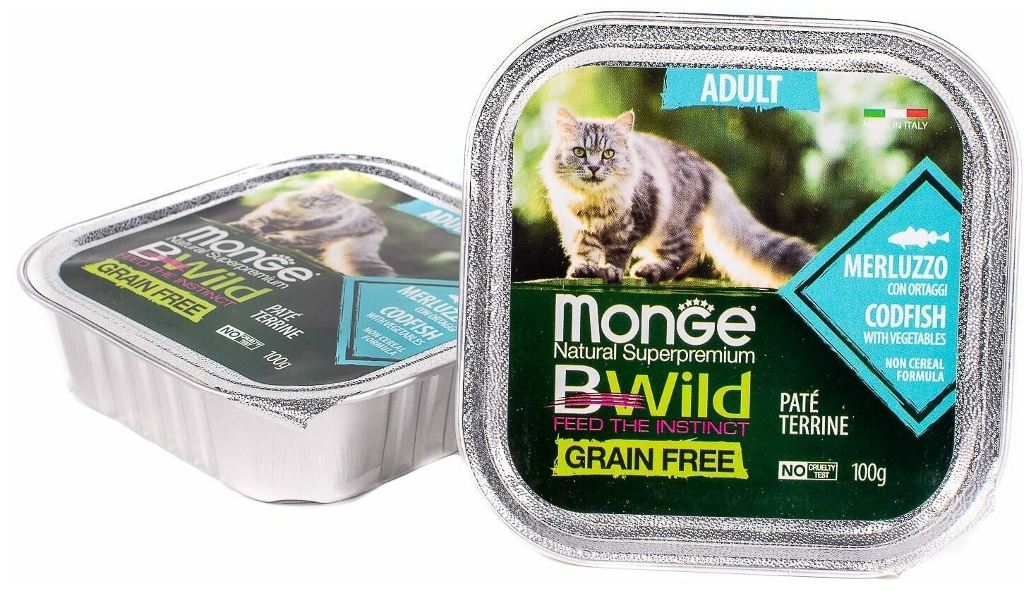 Monge Cat BWild GRAIN FREE беззерновые консервы из трески с овощами для взрослых кошек 100г - фотография № 5