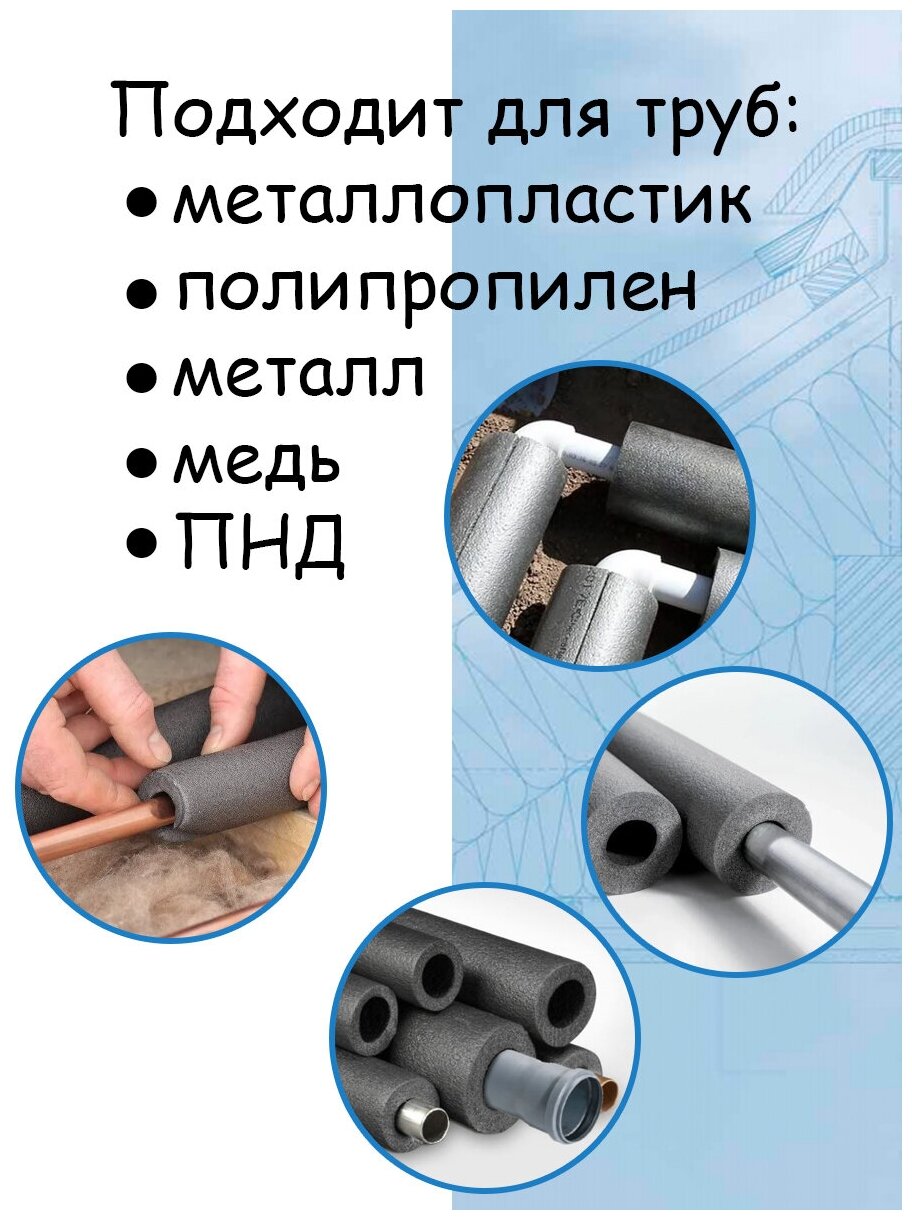 Утеплитель для труб до 42 мм 1 штука 2 метра изоляция на трубу 42/9 мм-2м - фотография № 3
