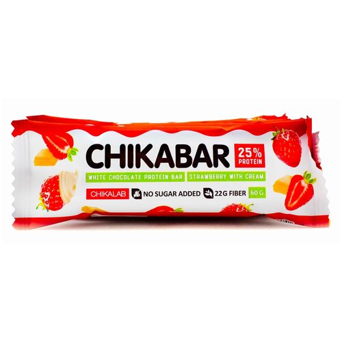 Протеиновый батончик Chikalab 25%, 60 г, 60 мл, клубника со сливками