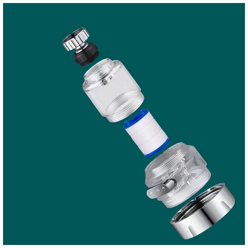 Картинки Фильтр-насадка на кран, поворотный аэратор с картриджем для очистки воды, 3 режима Vanhausen VN05.150.000, хром