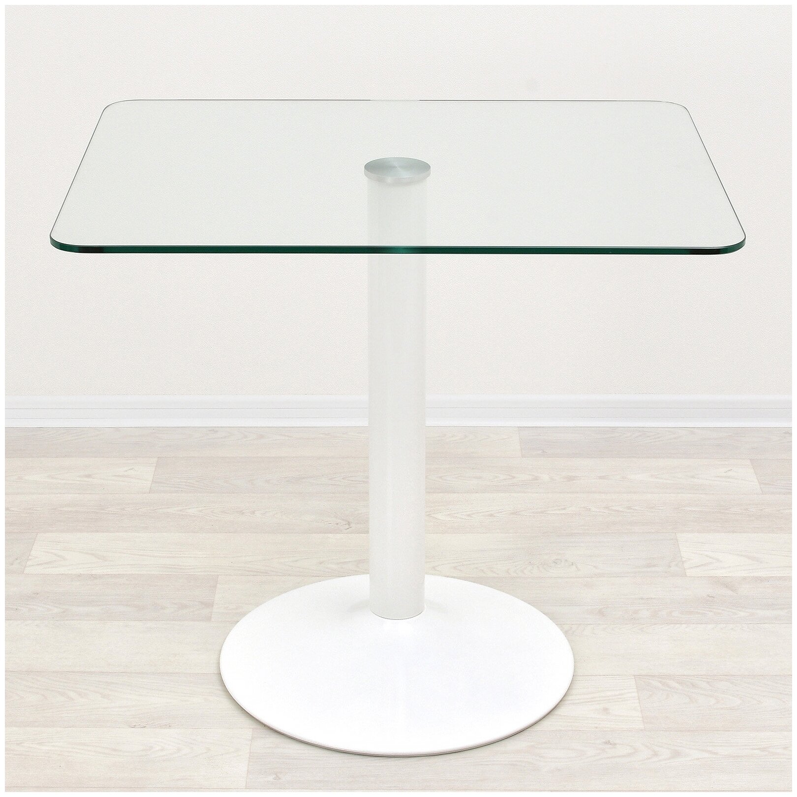 Стеклянный стол для кухни Троя-10 прозрачный/белый (700х600)