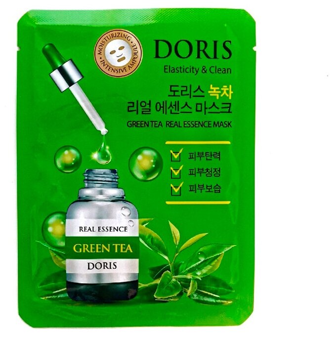 Jigott Doris Real Essence Mask Green Tea Тканевые маски для лица с экстрактом Зеленого чая 25 мл 10 шт