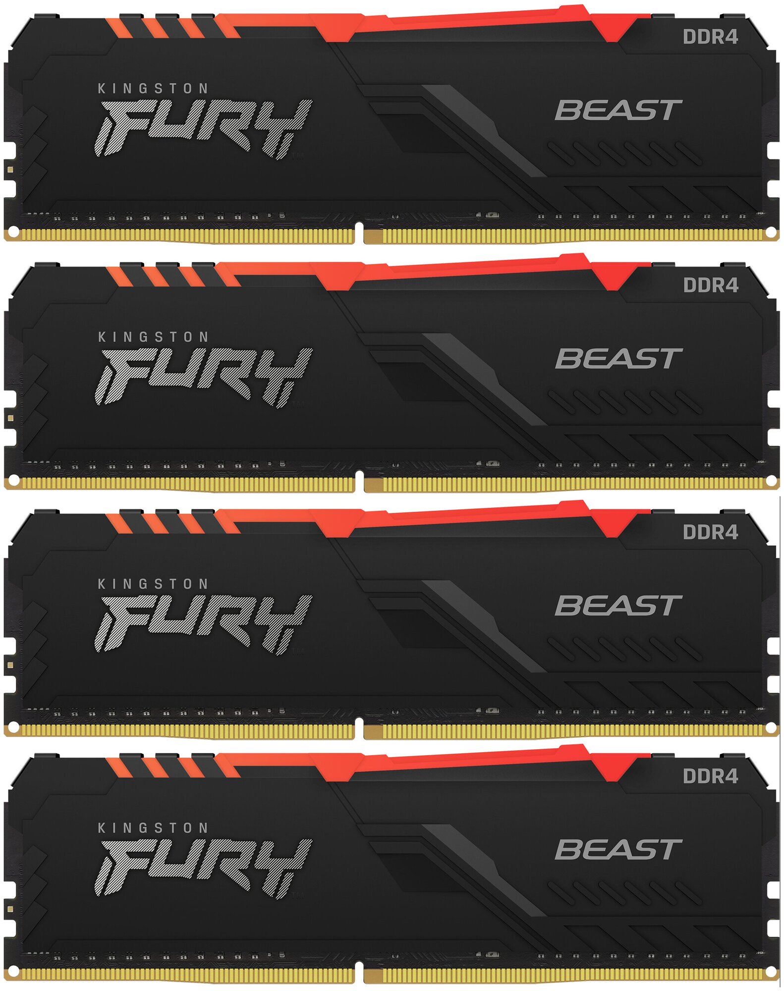 Оперативная память Kingston Fury Beast Black RGB DDR4 2666 МГц 4x8 ГБ DDR4 (KF426C16BBAK4/32)