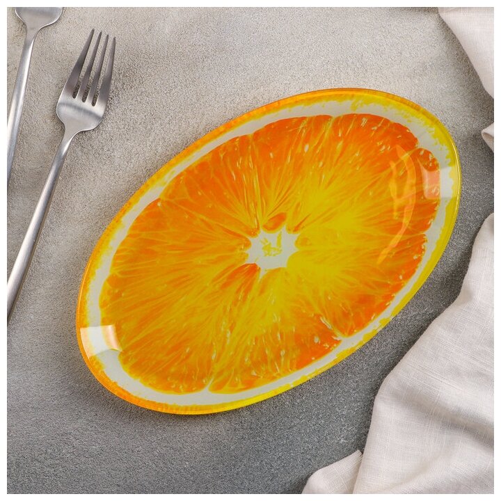 Блюдо стеклянное сервировочное Доляна «Сочный апельсин», 24,5×15×2 см, овальное, цвет оранжевый