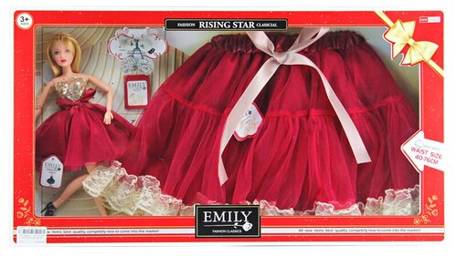 Набор оригинальной детской куклы Эмили и юбкой с бантом с аксессуарами / Большая дизайнерская кукла в подарок для девочек от 3 лет / 28 см