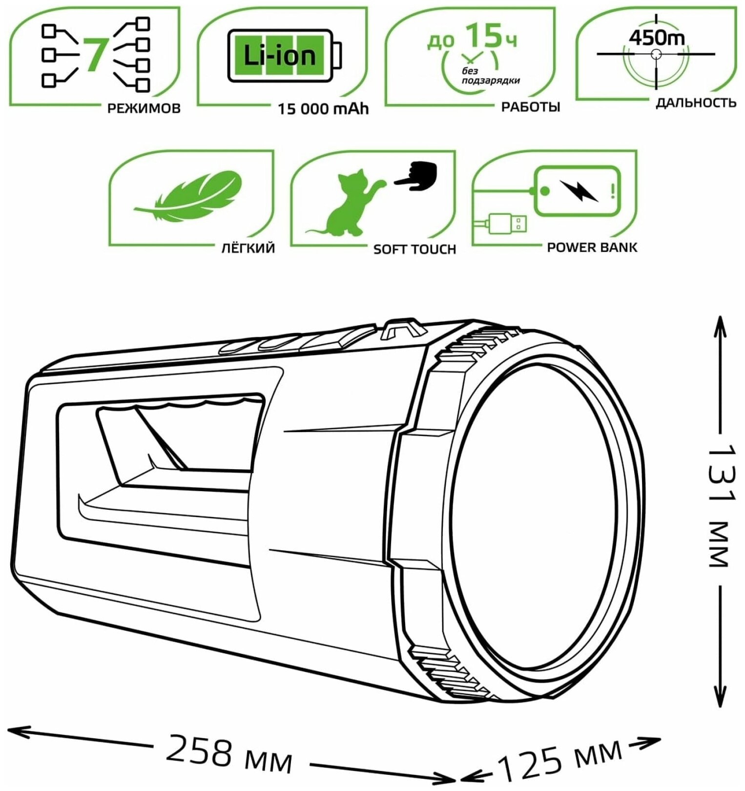 Фонарь прожекторный Gauss модель GFL702 17W 900lm Li-ion 10000mAh диммируемый LED 1/12