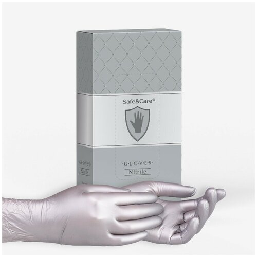 Перчатки нитриловые Safe&Care TN353, цвет: серебро, размер M, 100 шт (50 пар)