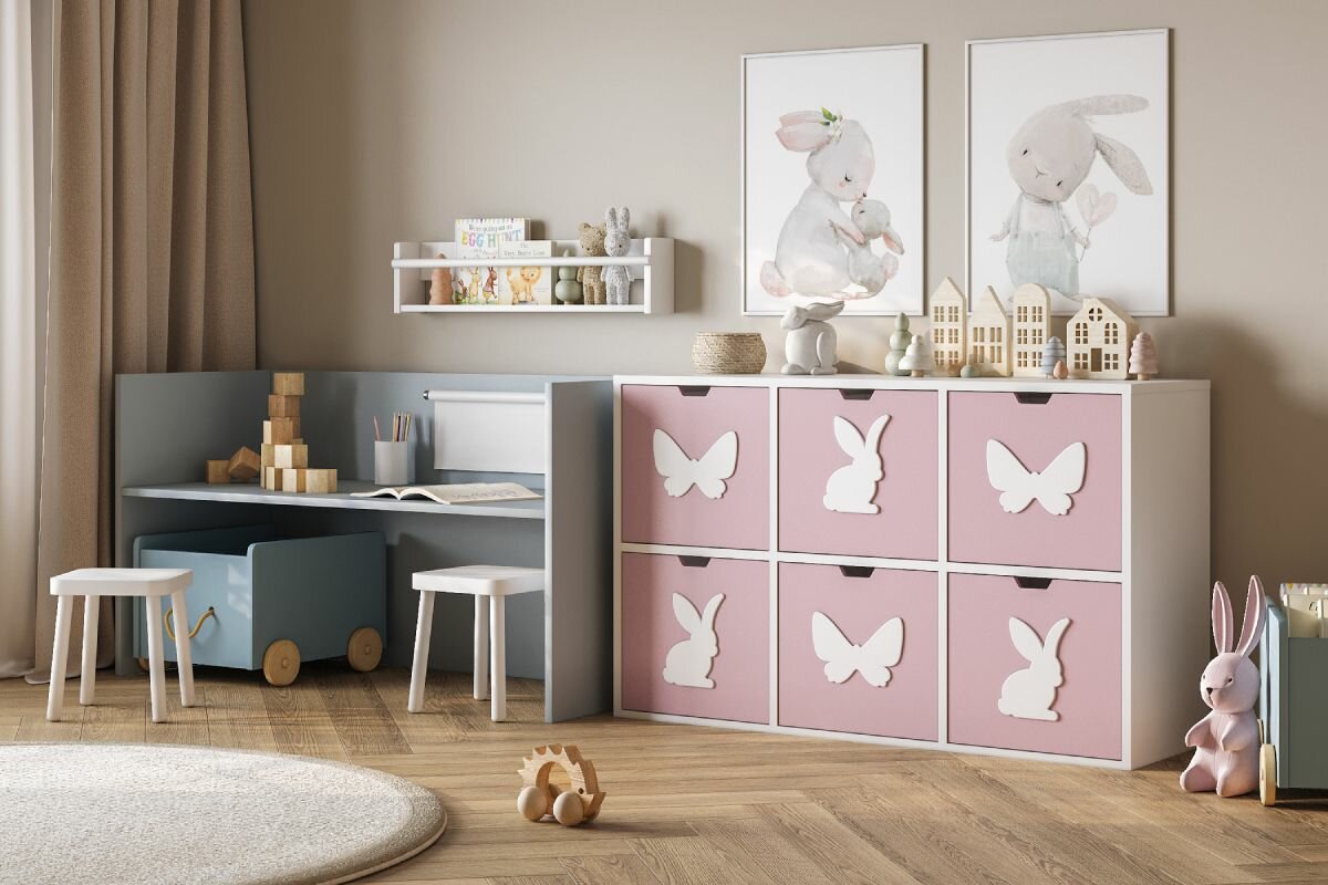 Стеллаж KIDS 13 Розовый Лайт для книг 142*88*45 Мегамебель