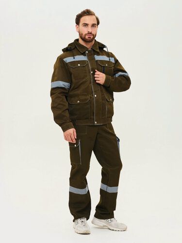 Изображение товара Спецодежда, Костюм рабочий мужской, арт. 22341, куртка + полукомбинезон, цвет: хаки, 44-46 (170-176)