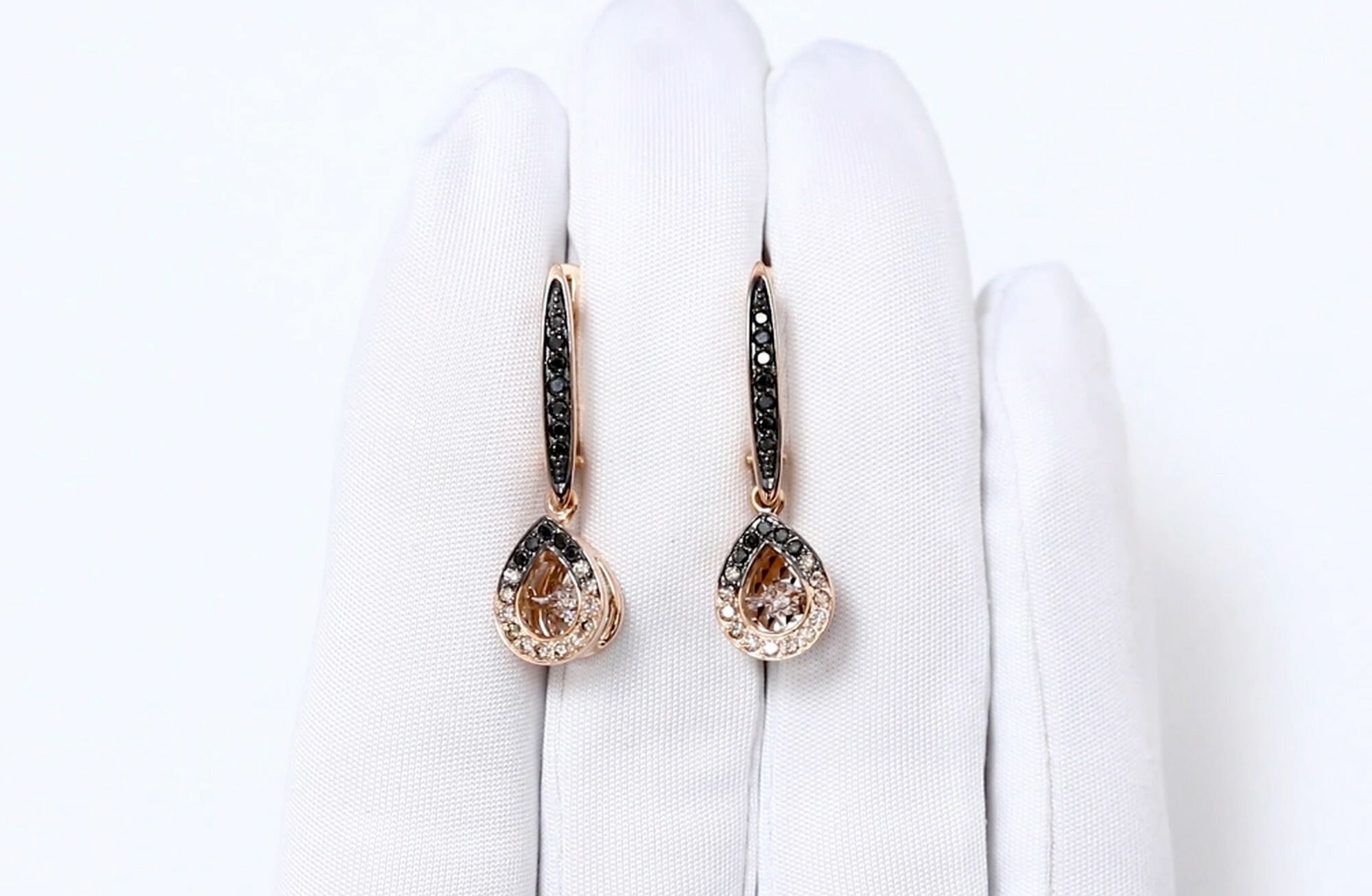 Серьги Diamant online, красное золото, 585 проба, бриллиант, длина 2.9 см, , черный
