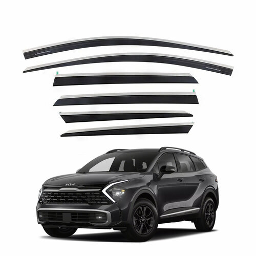 Дефлекторы окон TXR для Kia Sportage 5 NQ5 2022+ Черные с хромом 6 шт