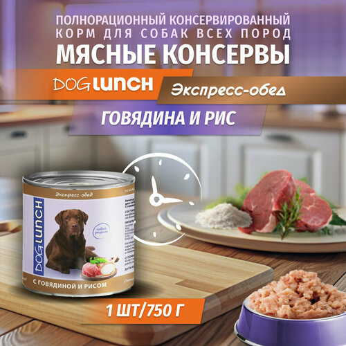 Корм влажный Dog Lunch Экспресс обед говядина с рисом в желе для собак (750 г)