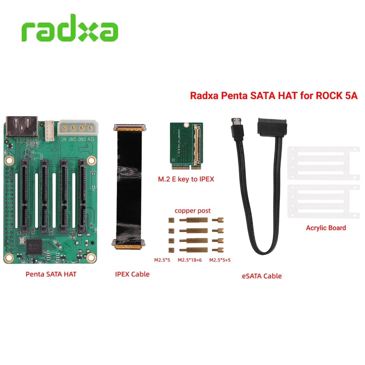 Penta SATA HAT для Raspberry Pi 5 и ROCK Series от MiiBestOD, For Rpi 5 or Rock 5C — фото 1