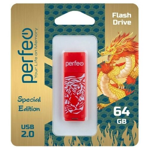 USB Флеш-накопитель USB накопитель Perfeo 64GB C04 Red Tiger