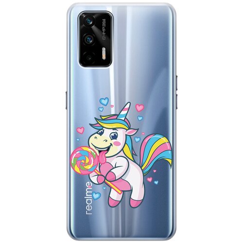 Силиконовый чехол с принтом Unicorn and candy для Realme GT / Рилми ГТ матовый чехол unicorn and candy для realme gt рилми гт с 3d эффектом бирюзовый