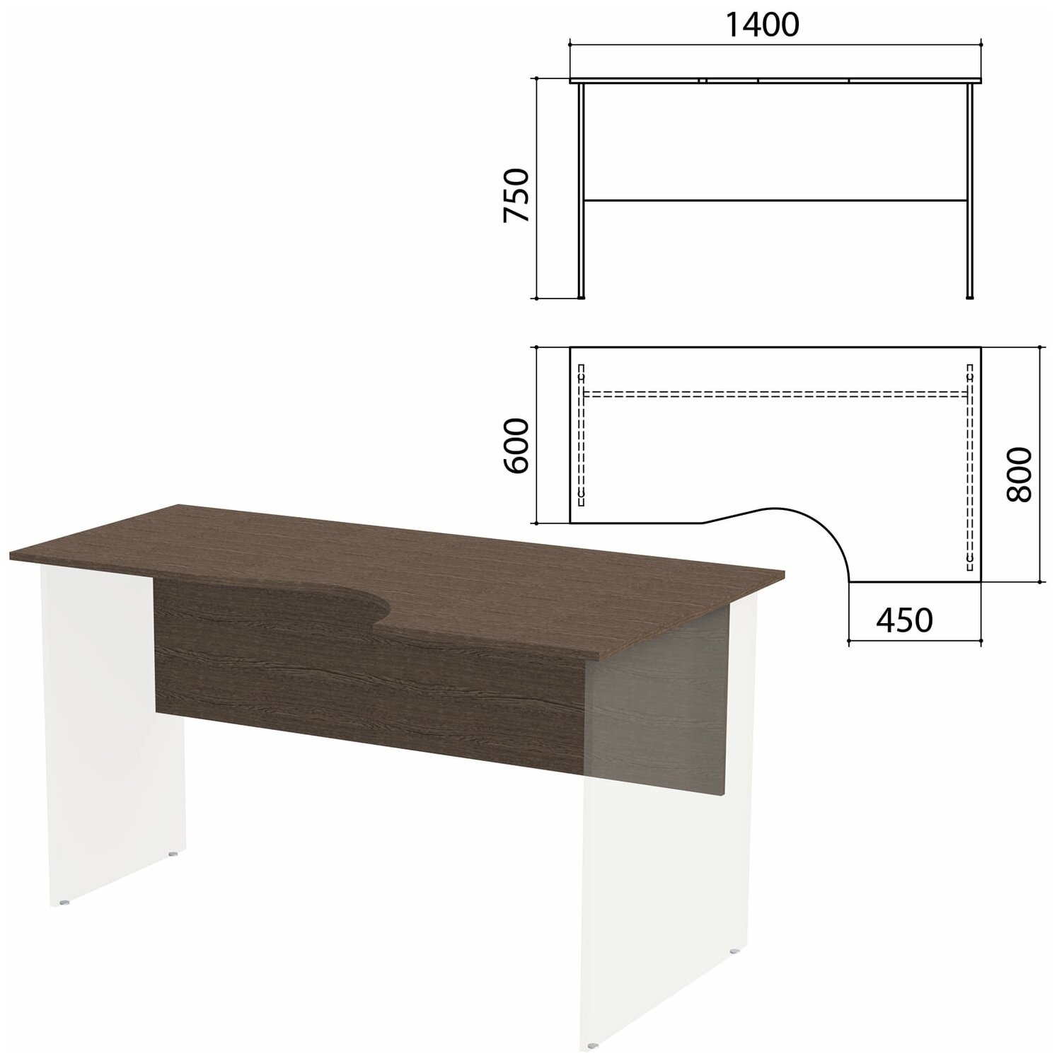 Столешница, царга стола эргономичного "Канц" 1400х800х750 мм, правый, цвет венге, СК30.16.1 В комплекте: 1шт.