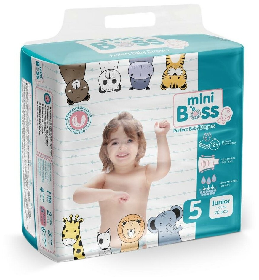 Детские подгузники Mini Boss № 5 Junior premium, 11-25 кг, 26 шт.