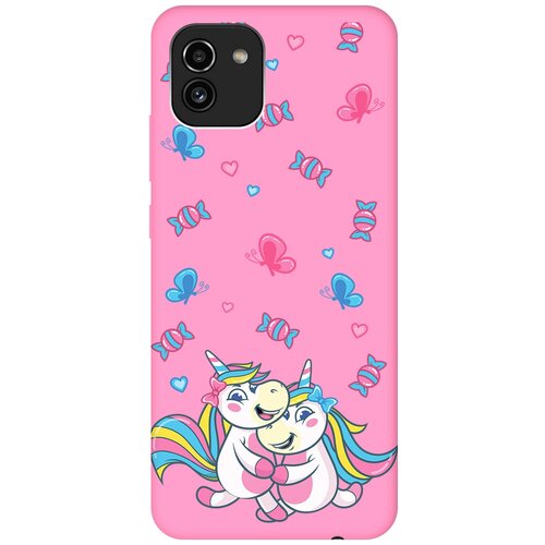 Матовый чехол Unicorns and Candies для Samsung Galaxy A03 / Самсунг А03 с 3D эффектом розовый матовый чехол unicorns and candies для samsung galaxy a03s самсунг а03с с 3d эффектом розовый