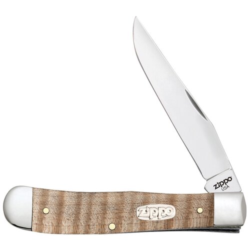 Нож перочинный Zippo Natural Curly Maple Wood Trapper 50604_207 + зажигалка Zippo 207 + кремни Zippo 2406C + Подарочная упаковка 50DR