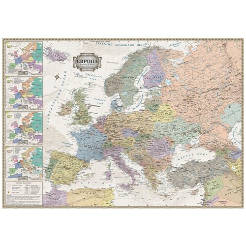 АГТ Геоцентр Настенная карта Европа-Ретро стиль / Размер 120х80 зеркала в багете в полный рост