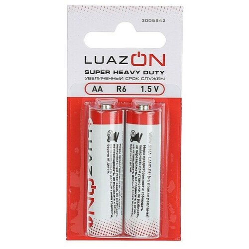 Батарейка солевая LuazON Super Heavy Duty, АА, R6, блистер, 2 шт батарейка эра аа блистер 2 шт c0038452