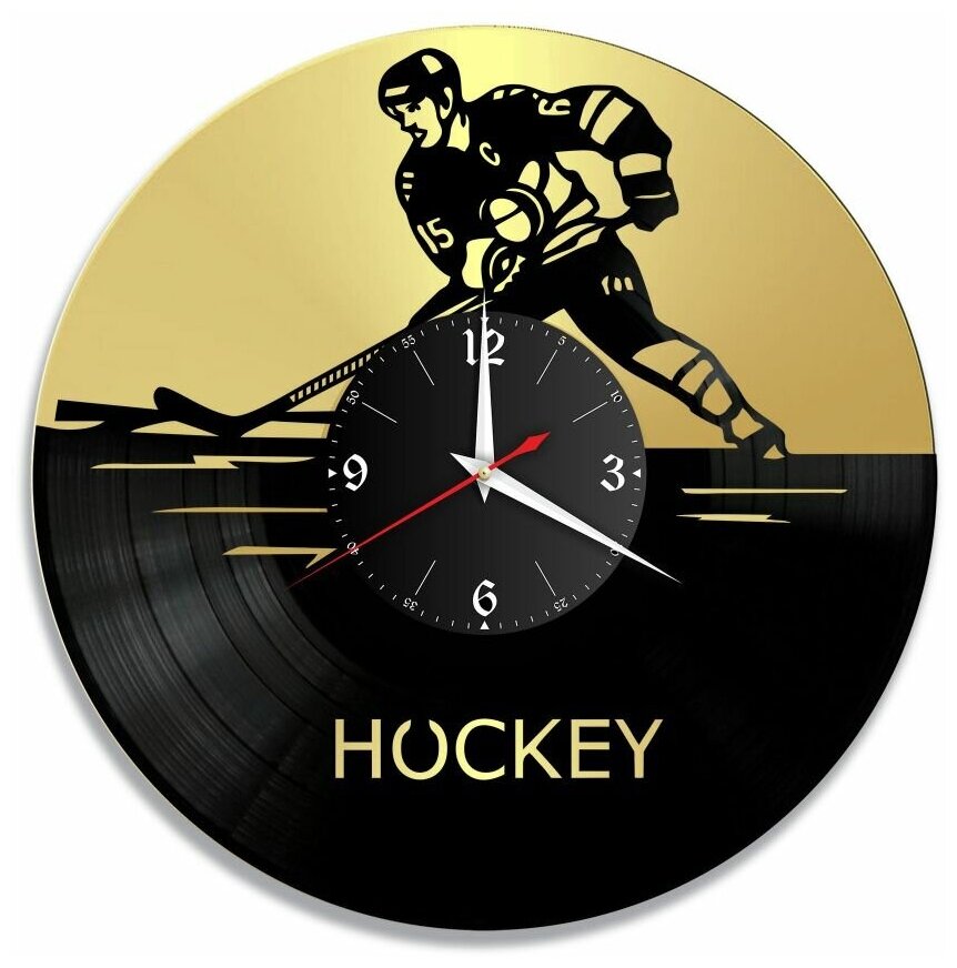 Часы из винила Redlaser "Хоккей, hockey, хоккесит, шайба, клюшка, лед" VW-10531-1