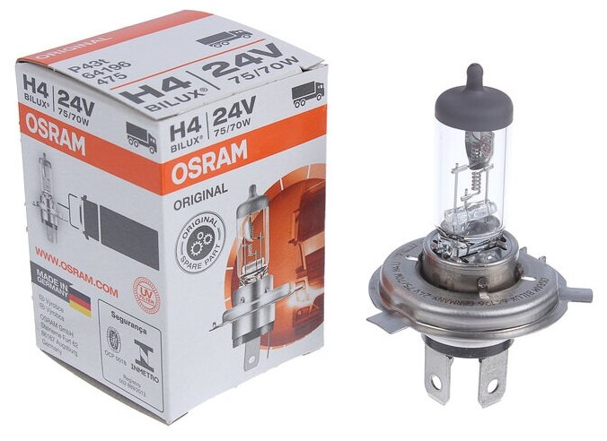 Лампа автомобильная Osram, H4 P43t, 24 В, 75/70 Вт