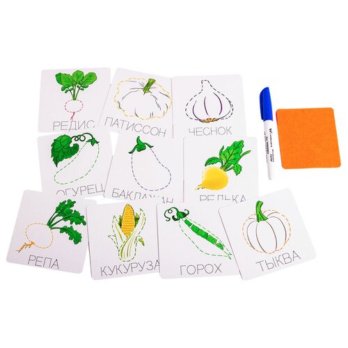 фото Карточки-прописи овощи, многоразовые развивающие карточки для рисования, обучающие игры, занимательные карточки smiledecor