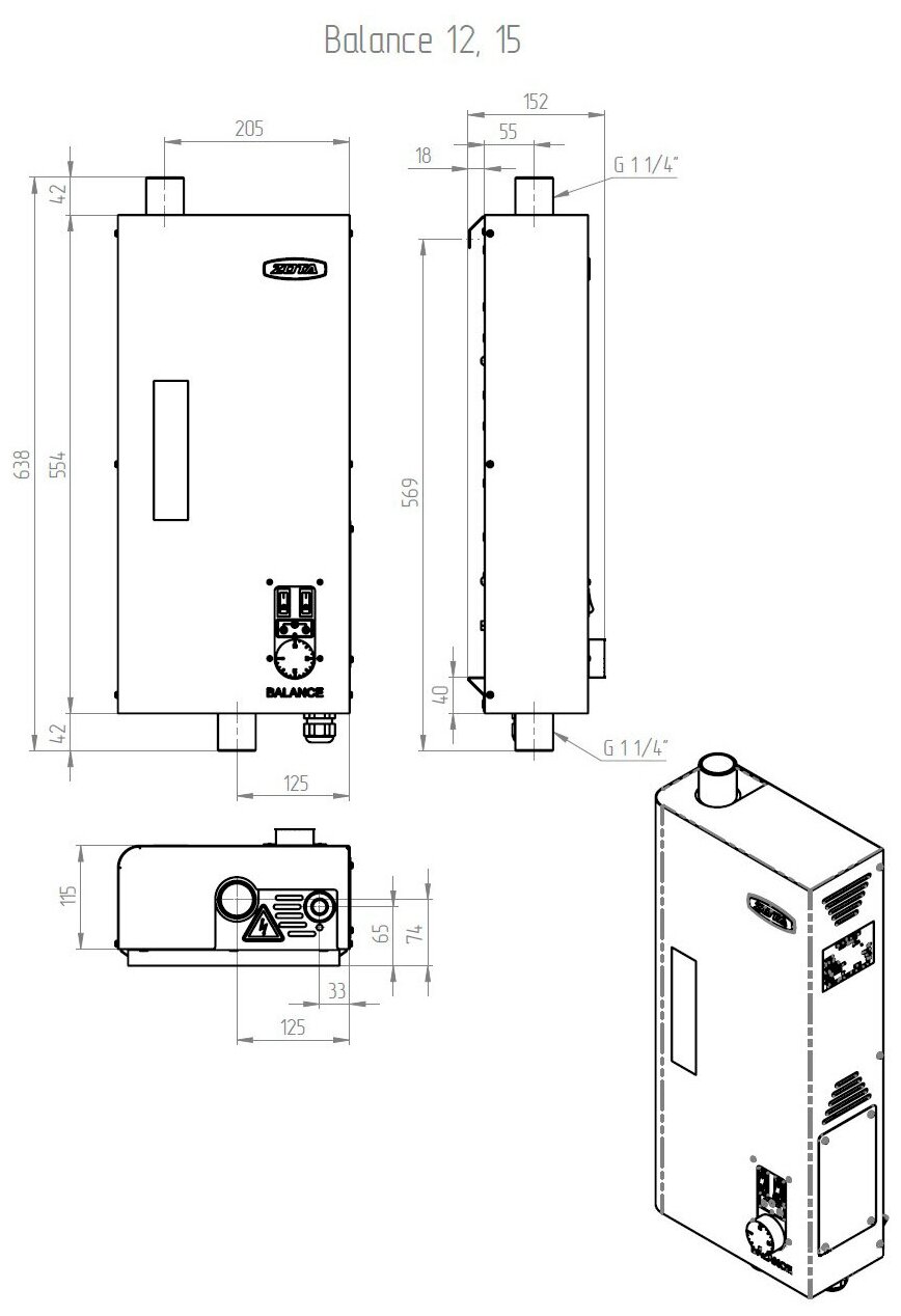 Котел электрический настенный ZOTA Balance - 12 кВт (380В, одноконтурный)